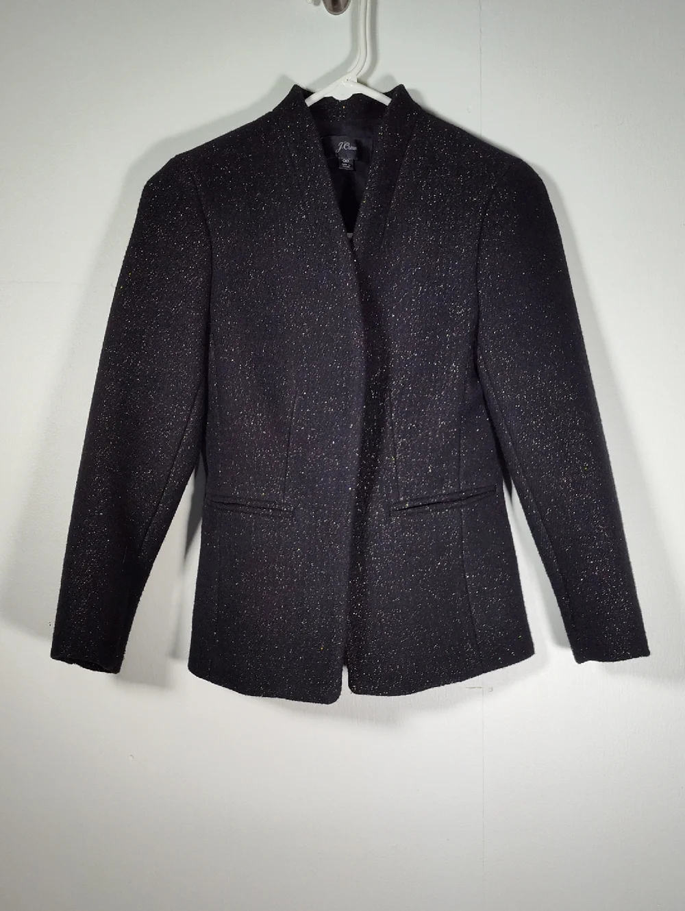 J. Crew Going Out Blazer in black tinsel tweed open front wool jacket‎ 00